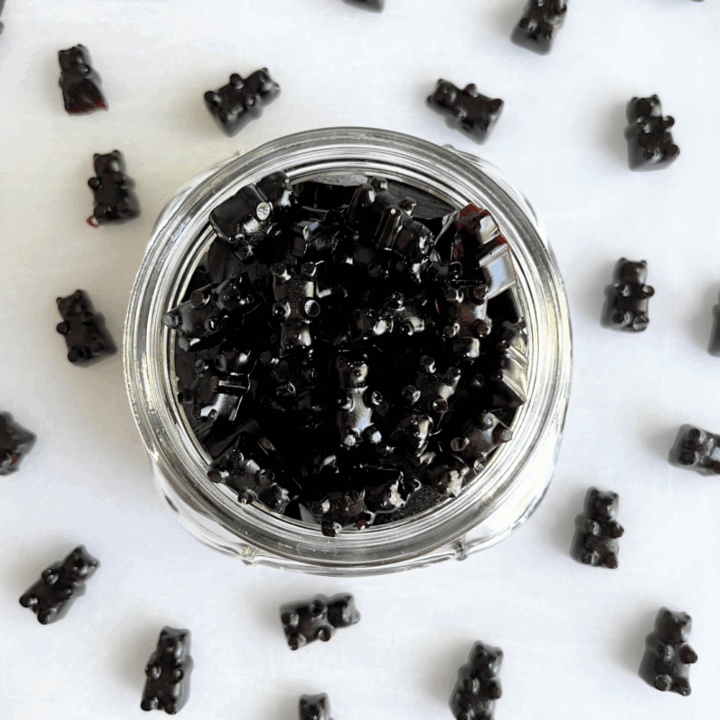 jar of homemade elderberry gummies